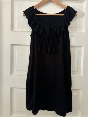 Classic Black Ruffle Neck Women's Dress